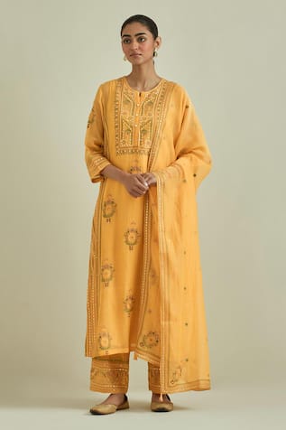 KORA Sequins Embroidered Straight Kurta Set 