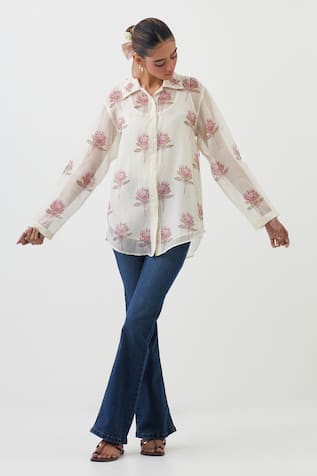 Upavita Cotton Chanderi Floral Print Shirt 