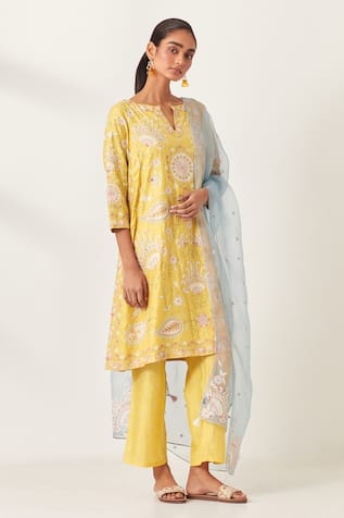 KORA Silk Applique Work Kurta Pant Set 