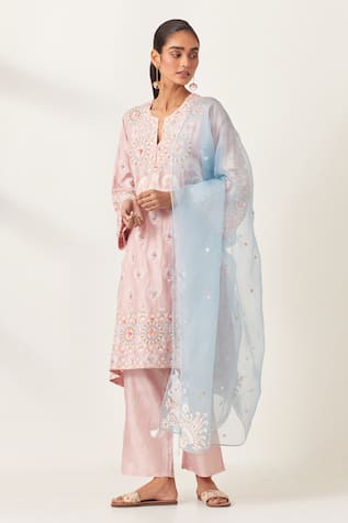 KORA Silk Applique Kurta Pant Set 