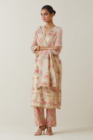 KORA Tissue Chanderi Printed Kurta Pant Set 