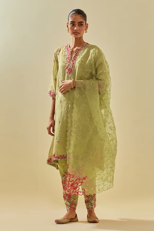 KORA Floral Applique Embellished Kalidar Salwar Set 