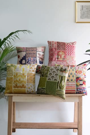 Printed & Embroidered Velvet Cushion Covers - Set Of 5 