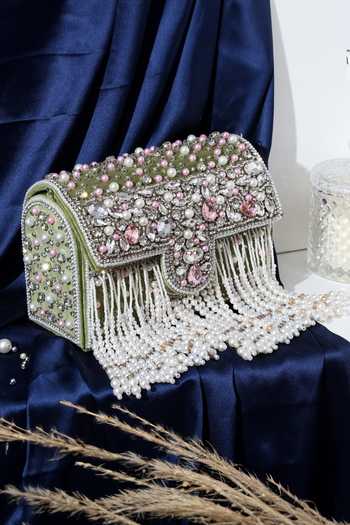 House of Webhin Tasseled Box Clutch 