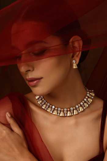 Swabhimann Carved Kundan Studded Necklace Set 