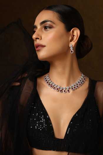Swabhimann Floral Zirconia Studded Necklace Set 