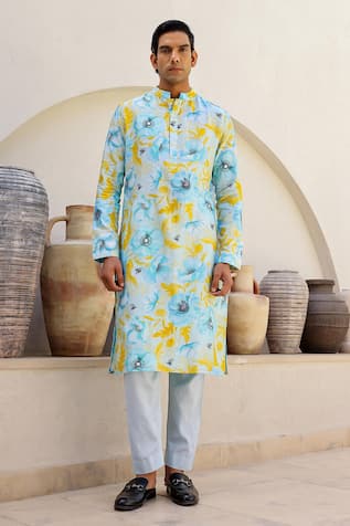 Chrkha Floral Print Straight Kurta With Pant 