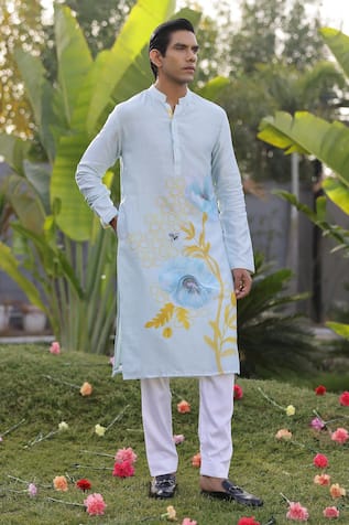 Chrkha Floral Print Straight Kurta With Solid Pant 