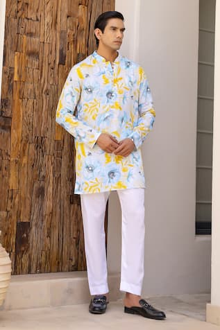 Chrkha Floral Print Short Kurta With Pant 