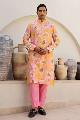 Chrkha Contrast Floral Print Straight Kurta Pant Set 