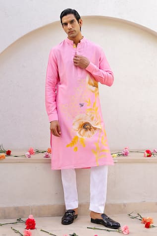 Chrkha Floral Placement Print Straight Kurta With Pant 