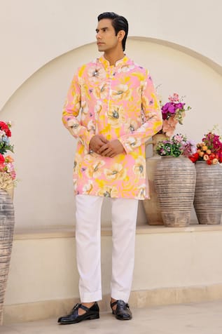 Chrkha Floral Print Short Kurta & Pant Set 