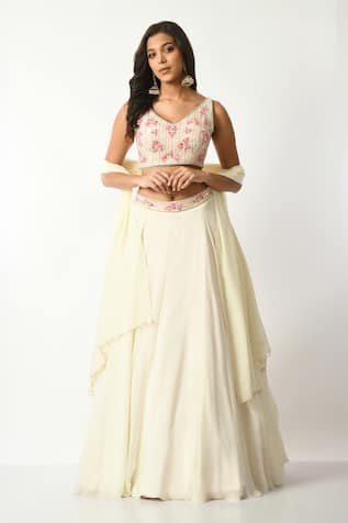 Salt and Spring Floral Embroidered Blouse Lehenga Set 