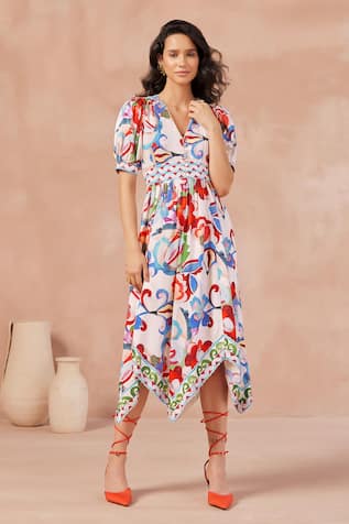 Noib Amelia Lotus Print Midi Dress 