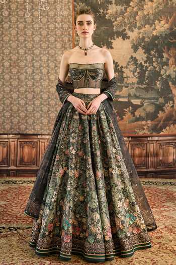 Cedar & Pine Woods Floral Print Lehenga Set 