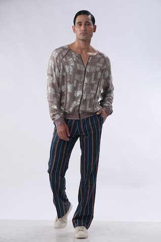 Sequin Embroidered Bomber Jacket With Trouser 