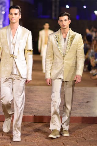 Honeycomb Pattern Tuxedo Jacket Trouser Set 