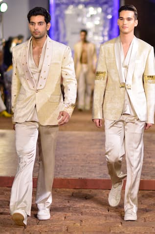 Hand Embroidered Collar Tuxedo Jacket Trouser Set 