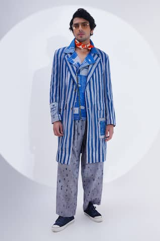 Jajaabor Stripe Pattern Long Jacket 