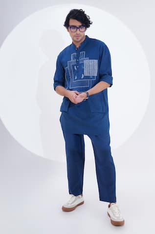 Jajaabor Abstract Patch Work Kurta With Pant 