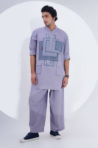 Jajaabor Geometric Patch Work Kurta With Pant 