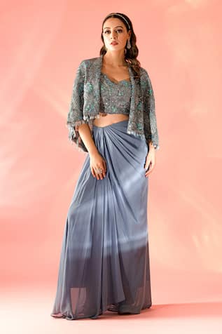 Label Astha Chhabra Sequin Embellished Cape Skirt Set 