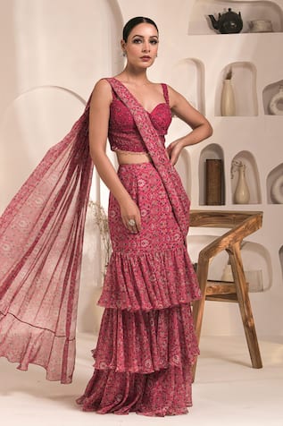 Label Astha Chhabra Pre-Draped Layered Saree With Hand Embellished Corset 