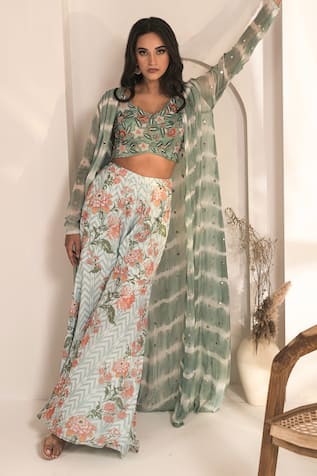 Label Astha Chhabra Tie Dye Jacket & Floral Pattern Sharara Set 