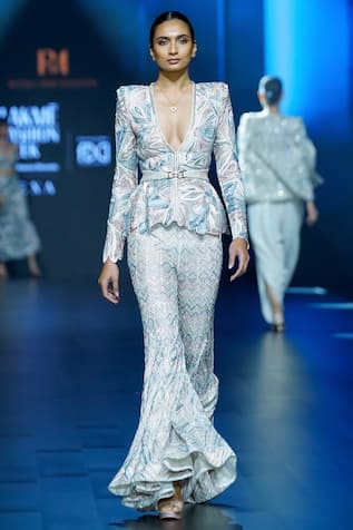 Ritika Mirchandani Aurora Floral Embroidered Peplum Kurta & Sharara Set 