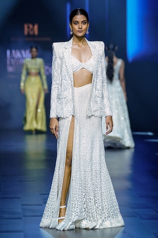 Ritika Mirchandani Lune Geometric Embroidered Blazer Skirt Set 