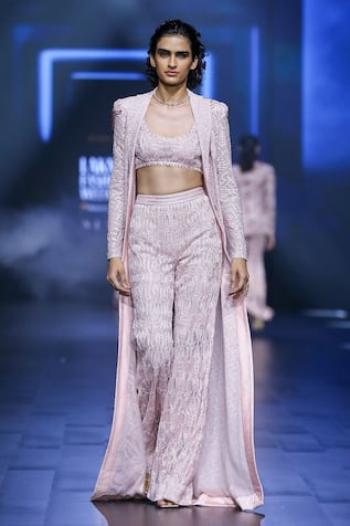 Ritika Mirchandani Crystal Embroidered Trench Coat & Flared Pant Set 