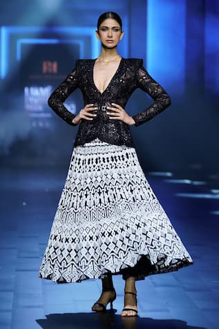 Ritika Mirchandani Harmony Geometric Embroidered Peplum Blazer & Lehenga Set 