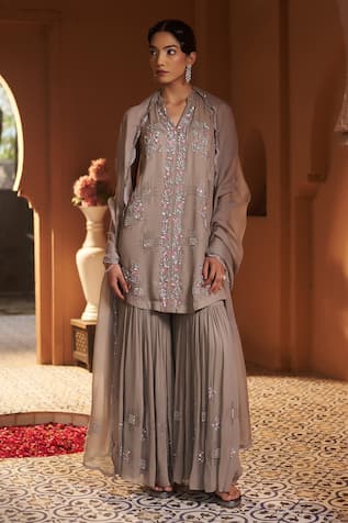 Sonia Khatri Brunia Bliss Floral Embroidered Kurta Sharara Set 