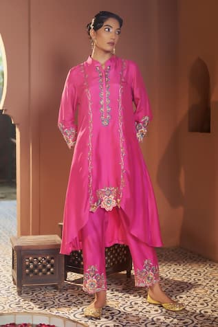 Sonia Khatri High Low Floral Cutwork Kurta & Pant Set 