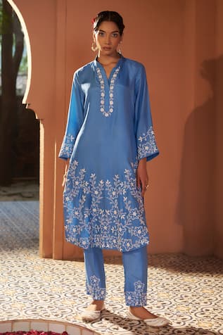 Sonia Khatri Bluebell Embroidered High Low Kurta & Pant Set 