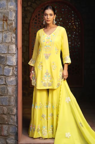 Sonia Khatri Flower Sequin Work Kurta Sharara Set 