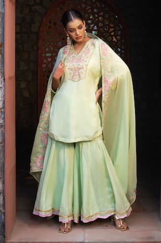 Sonia Khatri Floral Embroidered Yoke Kurta Sharara Set 