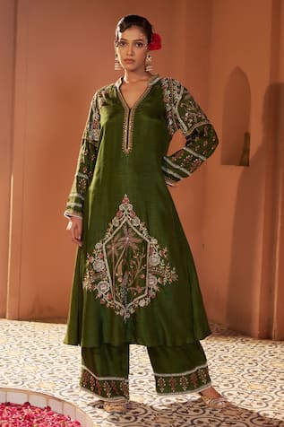 Sonia Khatri Surmai Resham Embroidered Kurta With Palazzo 