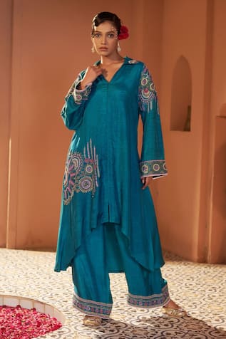 Sonia Khatri Alpana Asymmetric Embroidered Kurta With Palazzo 