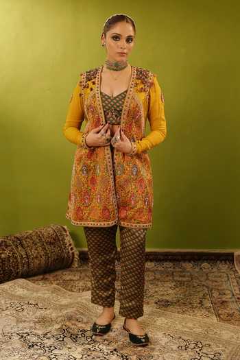Aditi Gupta Zardozi Embroidered Jamawar Jacket Kurta Set 