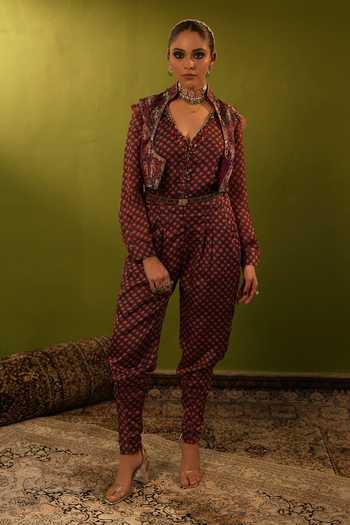 Aditi Gupta Zardozi Embroidered Jumpsuit With Belt 