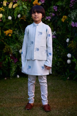 Shyam Narayan Prasad Floral Print Bundi Kurta Set 