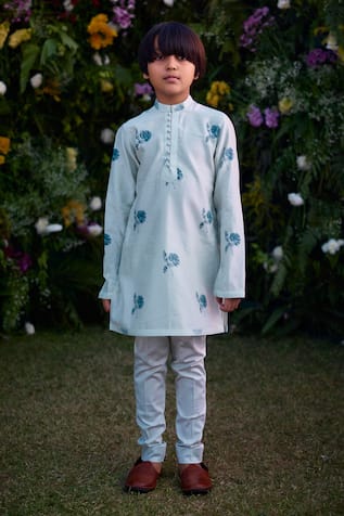 Shyam Narayan Prasad Floral Print Chanderi Kurta Set 