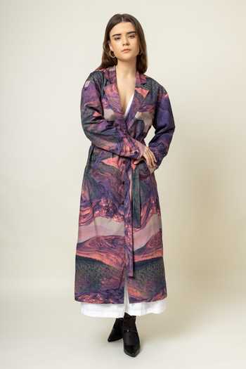 Doodlage Abstract Print Trench Coat 