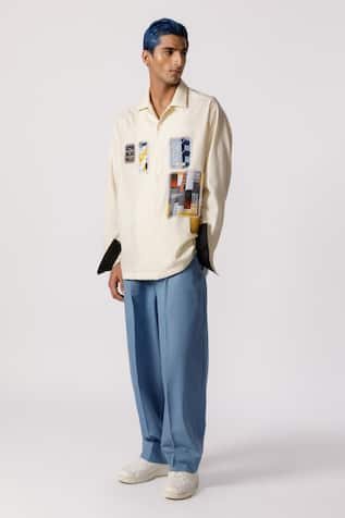 Line out line Patch Abstract Print Oversized Shirt 