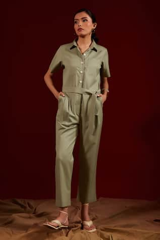 tara and i Double Pocket Jumpsuit With Belt 