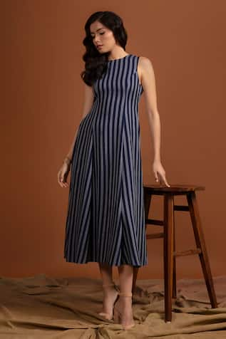 tara and i Stripe Pattern Midi Dress 