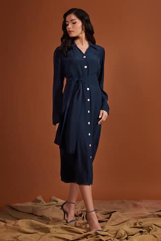 tara and i Front Buttoned Shirt Dress With Belt 