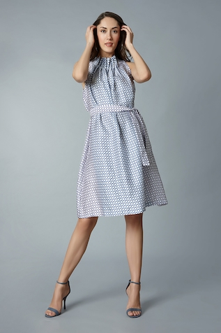 tara and i Geometric Print Dress With Belt