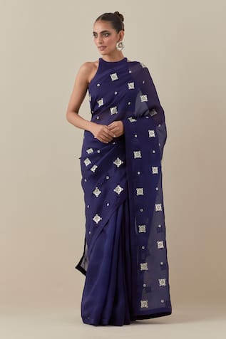 PRIYAL PRAKASH Geometric Embroidered Saree With Blouse 